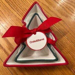 2 Crate & Barrel Red and Green Tree Dish Set